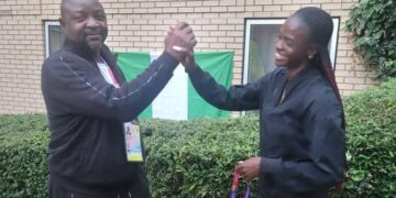 Nigeria’s Minister of Sports receives Tobi Amusan in Birmingham