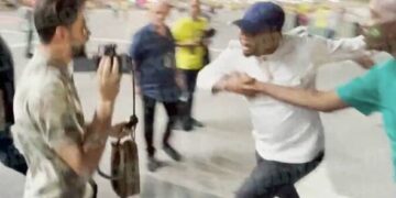 Samuel Eto’o attacks a fan outside World Cup stadium