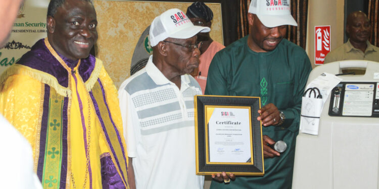 SAGA Foundation visits Obasanjo, donates medical equipment to Obasanjo’s Presidential Library