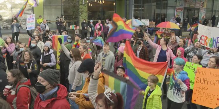 Protesters fight outside Drag Queen Story Hour at Ontario Library