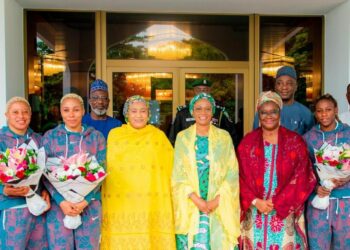 Remi Tinubu receives Super Falcons at Villa