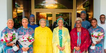 Remi Tinubu receives Super Falcons at Villa